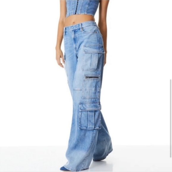 Alice + Olivia Cay Baggy Cargo Jean's in Brea Blue 26, NWT HTF - Picture 6 of 14
